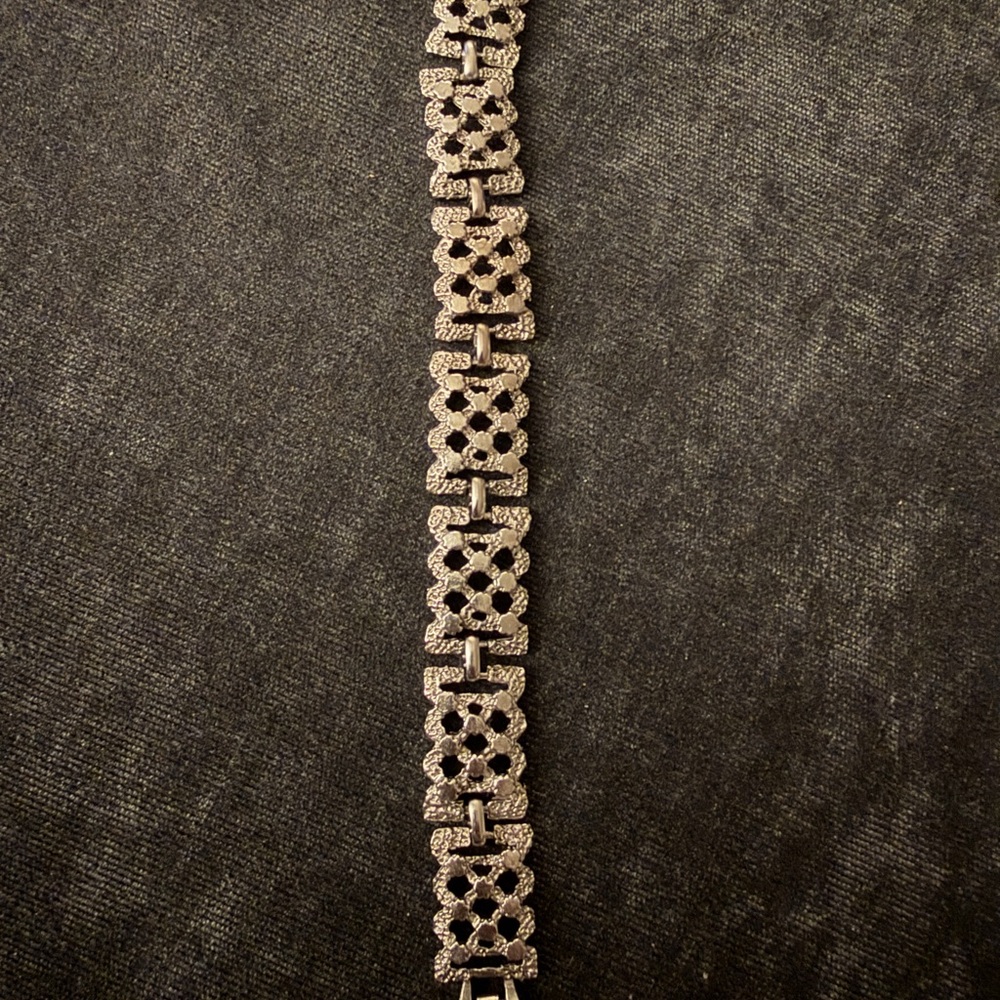 Vintage Silver Tone Bracelet with Intricate Design